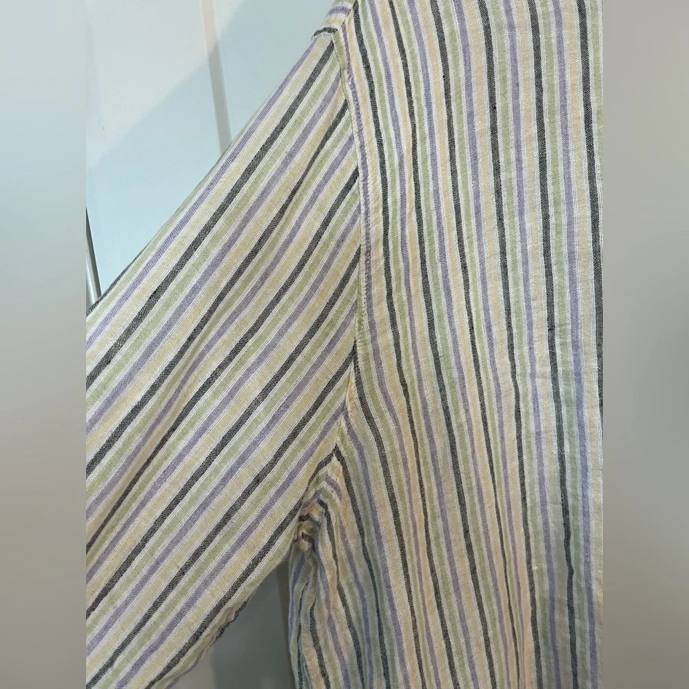 FLAX by JEANNE ENGELHART 100% Linen Striped VINTAGE Tunin Top Dress Sz L - Picture 3 of 9